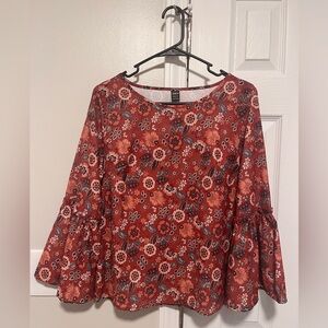 Floral Bell Sleeve Top - Orange